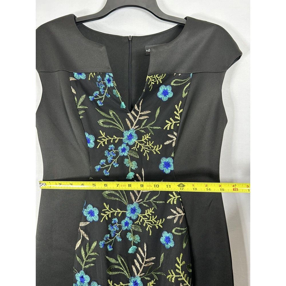 Connected Apparel Sheath Dress Women's 8P Black + Blue Floral Embroidered V Neck - Picture 10 of 10